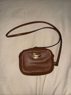 Michael Kors Brown Pebbled Leather Crossbody with Gold Plate